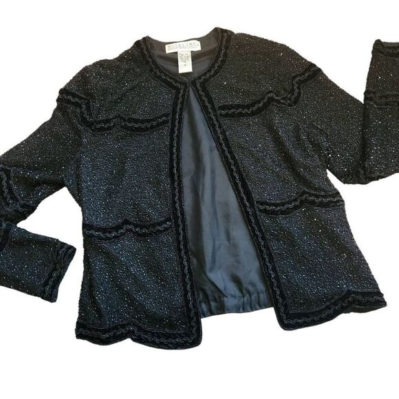 VTG 80s Blazer Jacket Womens Small NiteLine Black Trophy Wife Sequin Cocktail Pa - Picture 1 of 5